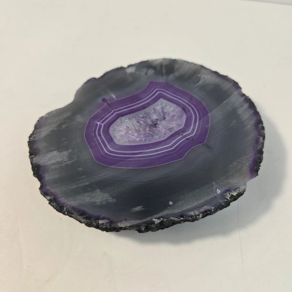 Purple Agate Slice Geode Polished Crystal Specimen Grey Banded Stone Decor